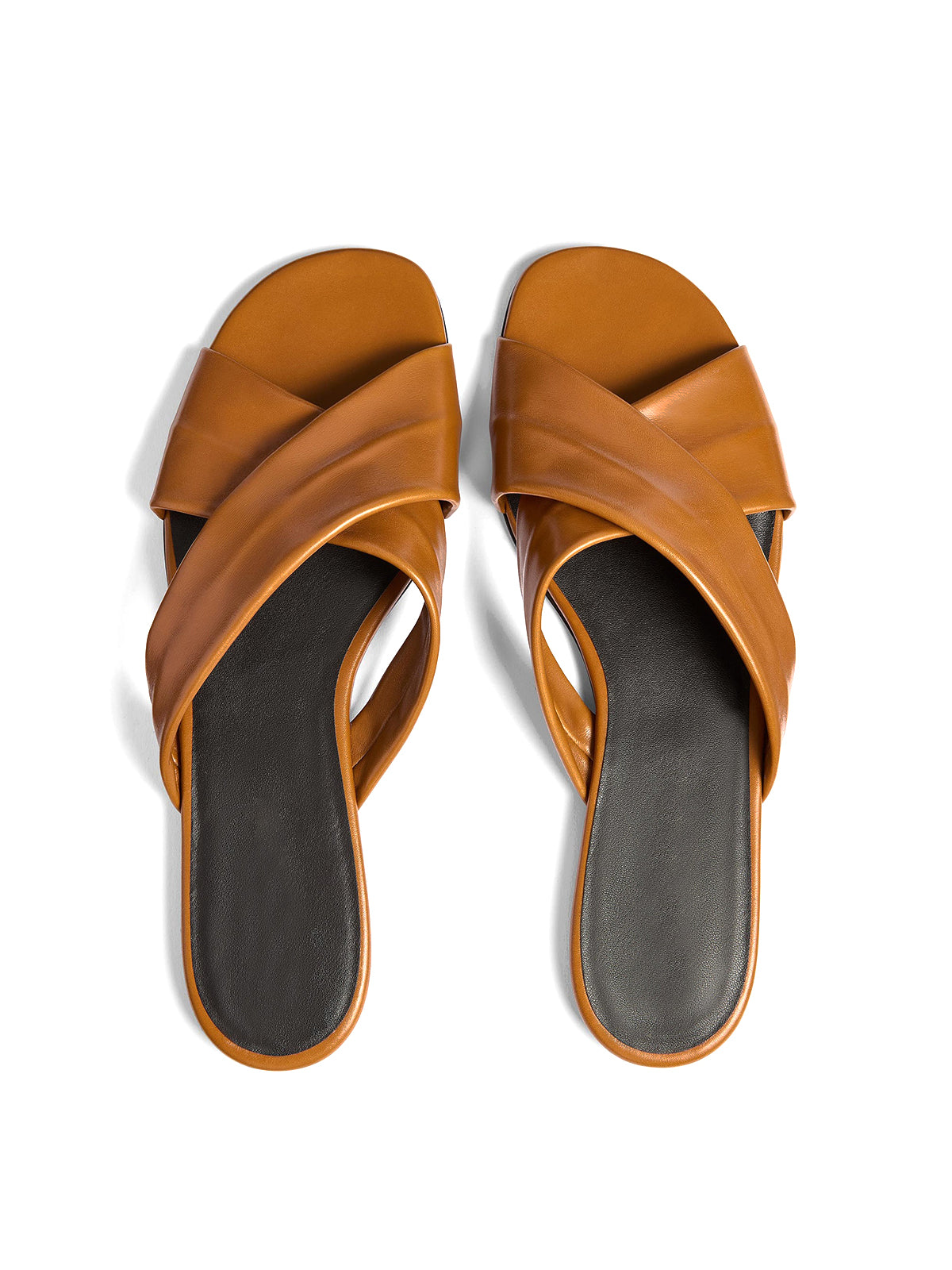 Brown Square-Toe Cris-Crossed Straps Slip-On Flat Sandals