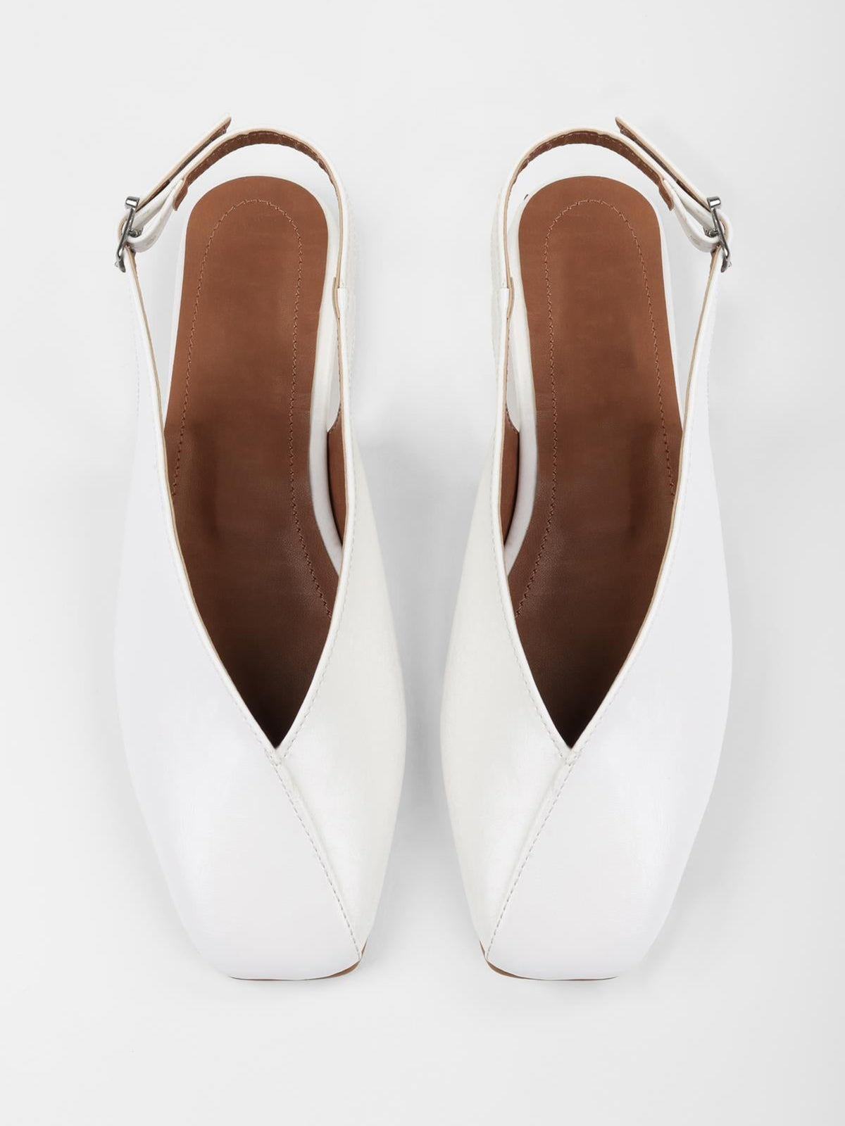 White Square-Toe Classic Buckle Back Strap Slip-On Flats