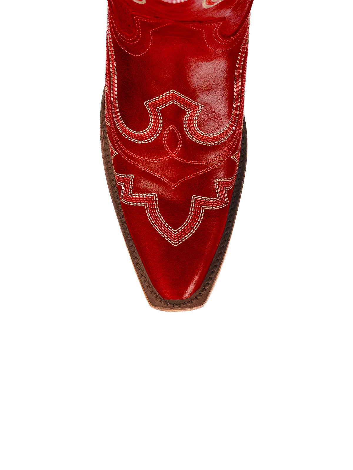 Distressed Red Snip-Toe Embroidery Knee High Tall Half-Zip Cowgirl Boots