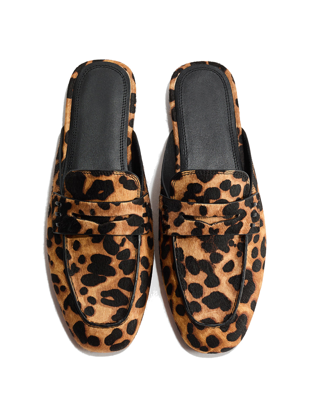 Leopard Print Pony Hair Vegan Leather Square-Toe Chic Loafers Flats