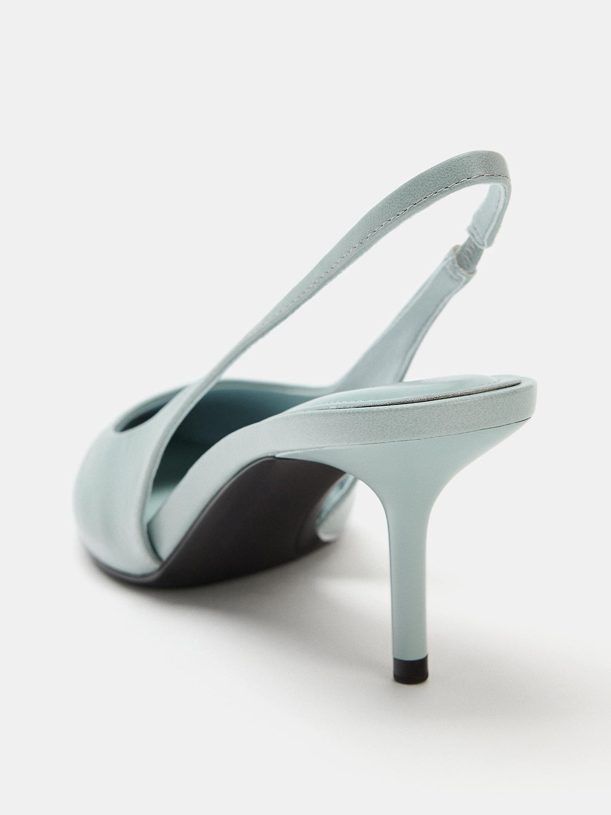 Blue Pointed-Toe Simple Elastic Back Strap Kitten Heels
