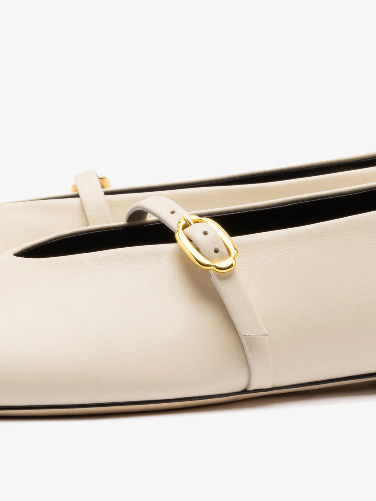 Ivory Square-Toe Buckle Mary Jane Ballet Classic Flats