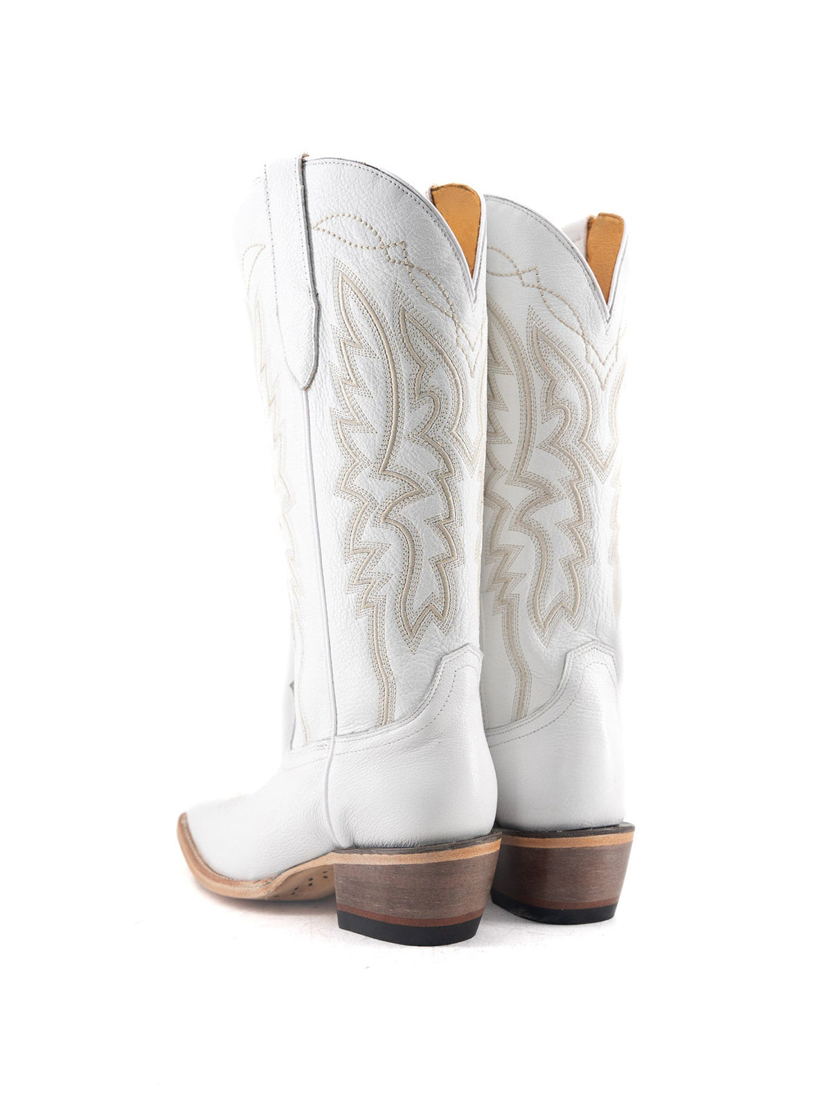 Western Snip-Toe Embroidery Half-Zip Mid Calf Cowgirl Boots - Ivory