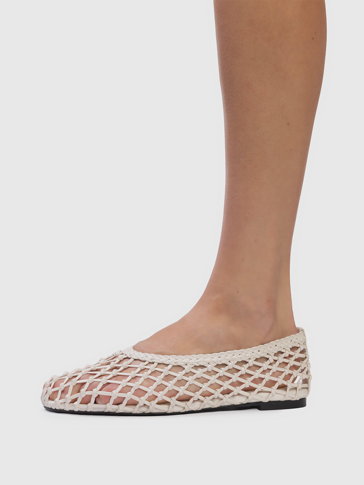 Ivory Woven Vegan Leather Square-Toe Simple Classic Flats