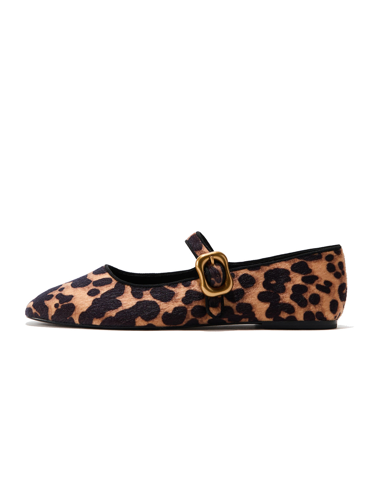 Leopard Print Faux Suede Square-Toe Mary Jane Classic Ballet Flats