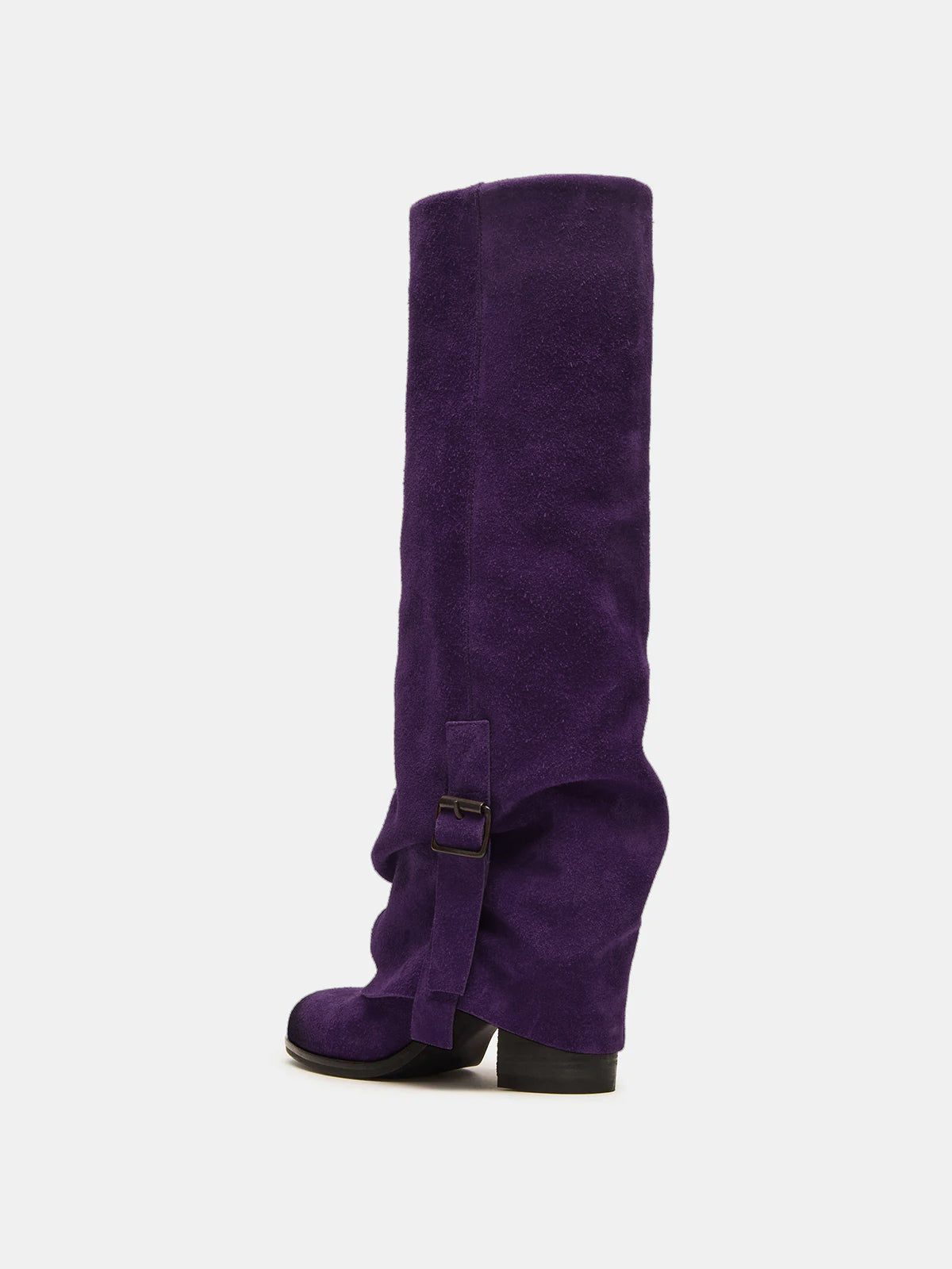 Purple Faux Suede Round-Toe Fold-Over Adjustable Buckle Knee High Cowgirl Boots