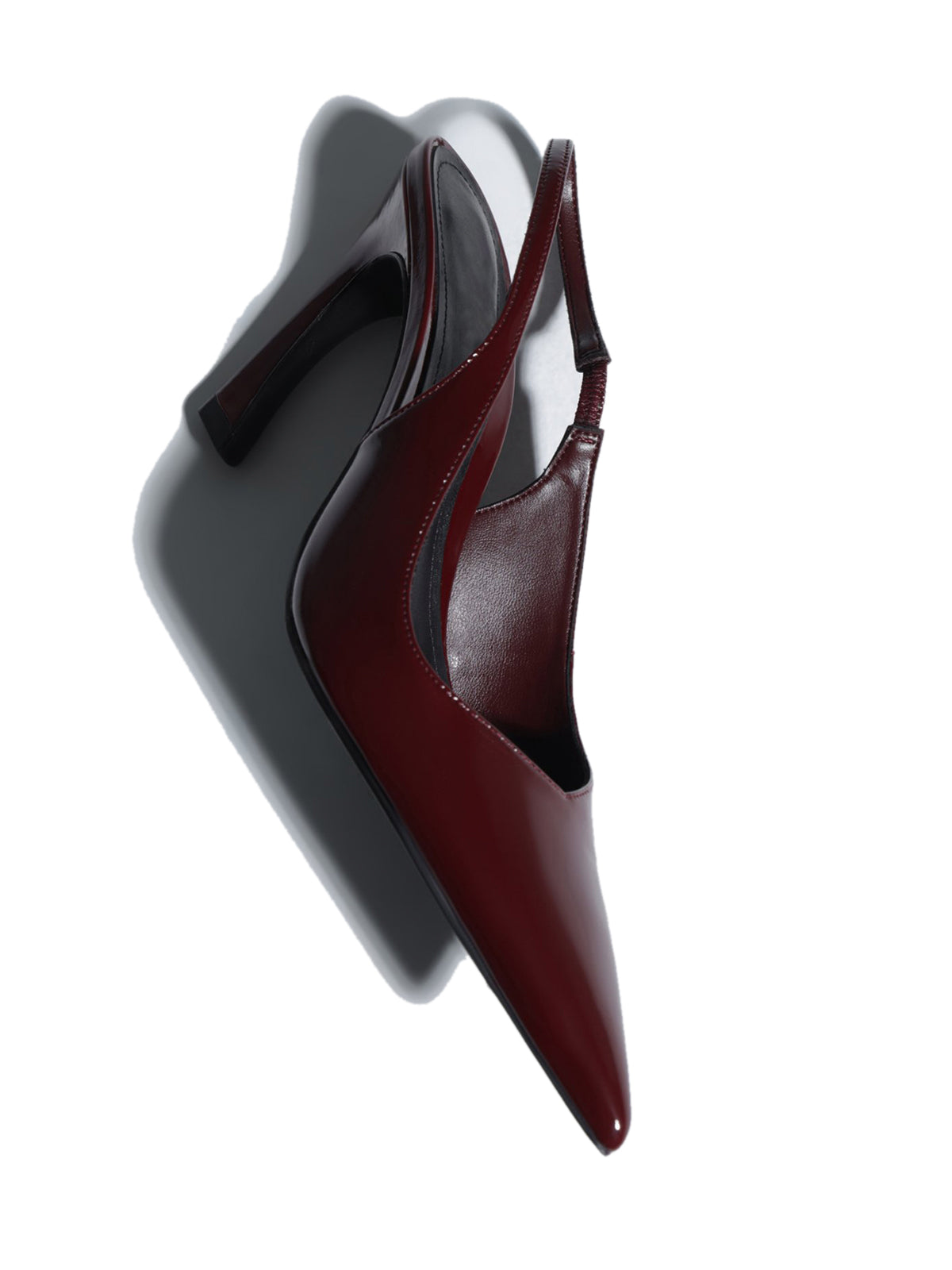 Slingback Pointed-Toe Simple Kitten Heels - Patent Burgundy