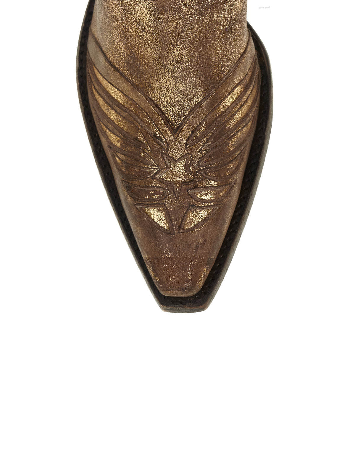 Metallic Bronze Snip-Toe Stars Inlay Full-Zip Ankle Cowgirl Boots