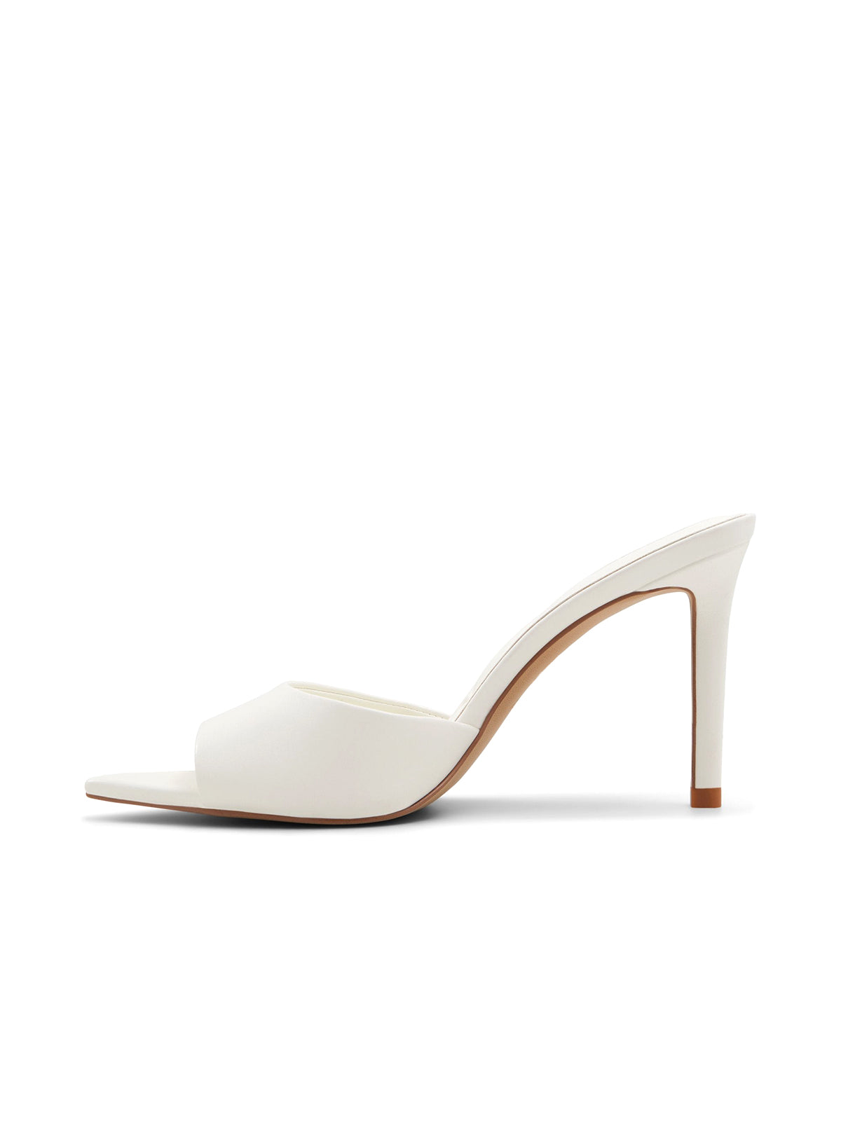 White Open Pointed-Toe Slip-On Backless High Heels