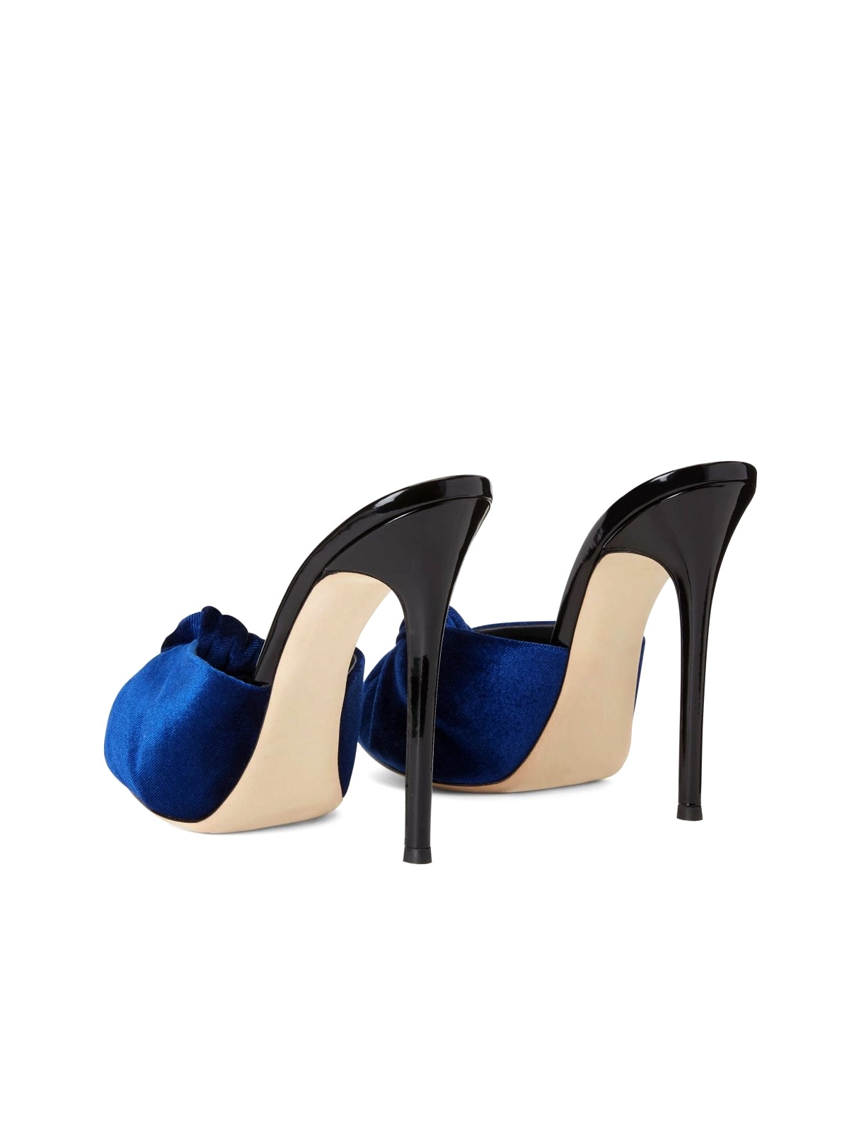 Blue Velvet Peep Round-Toe Backless Slip-On High Heels
