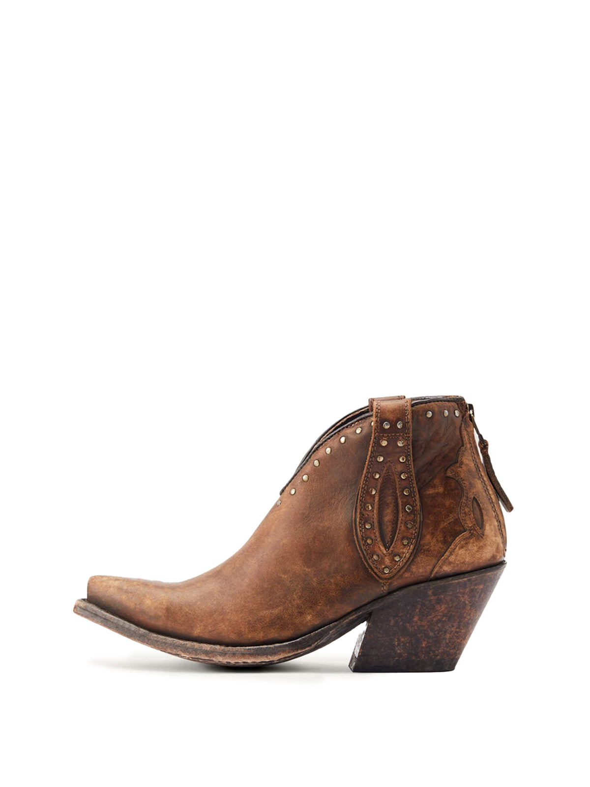 Distressed Brown Snip-Toe Studded Cowgirl Short Ankle Western Boots