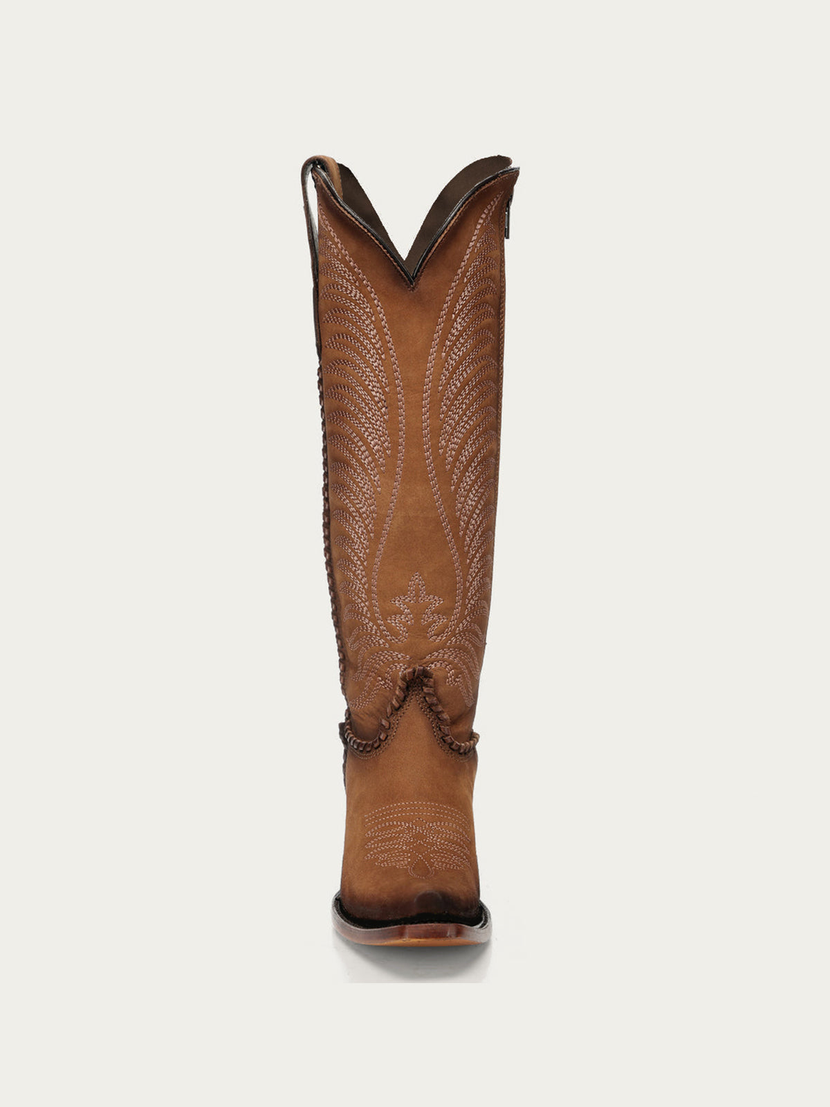 Chic Wings Embroidery Snip-Toe Full-Zip Knee High Cowgirl Boots - Tan