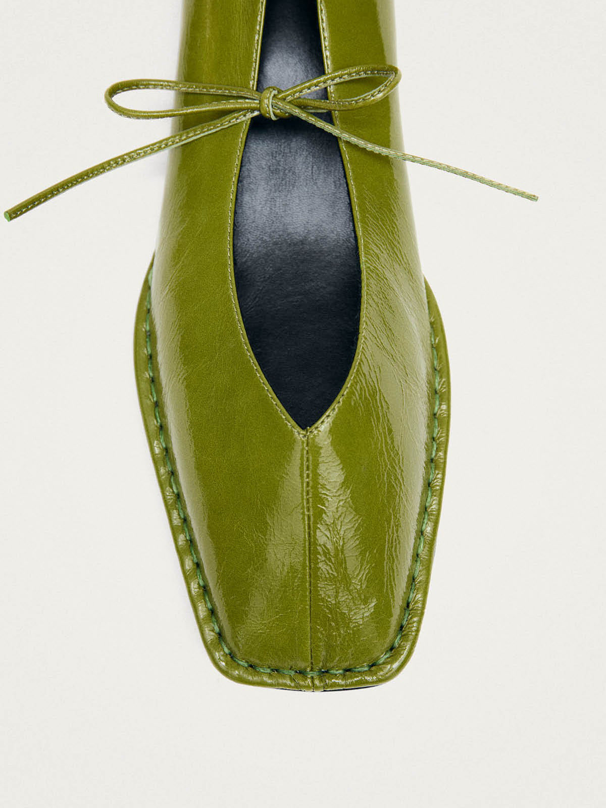 Green Square-Toe Middle Strap Simple Chic Ballet Flats