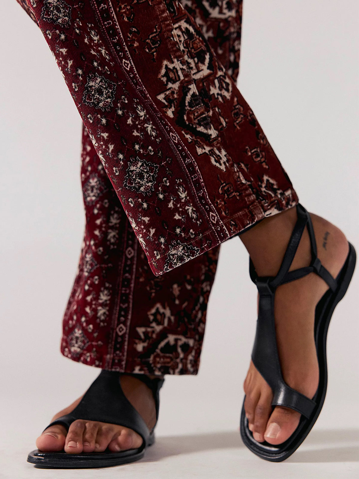 Black Square-Toe Multi-Wrap Ankle Straps Flats