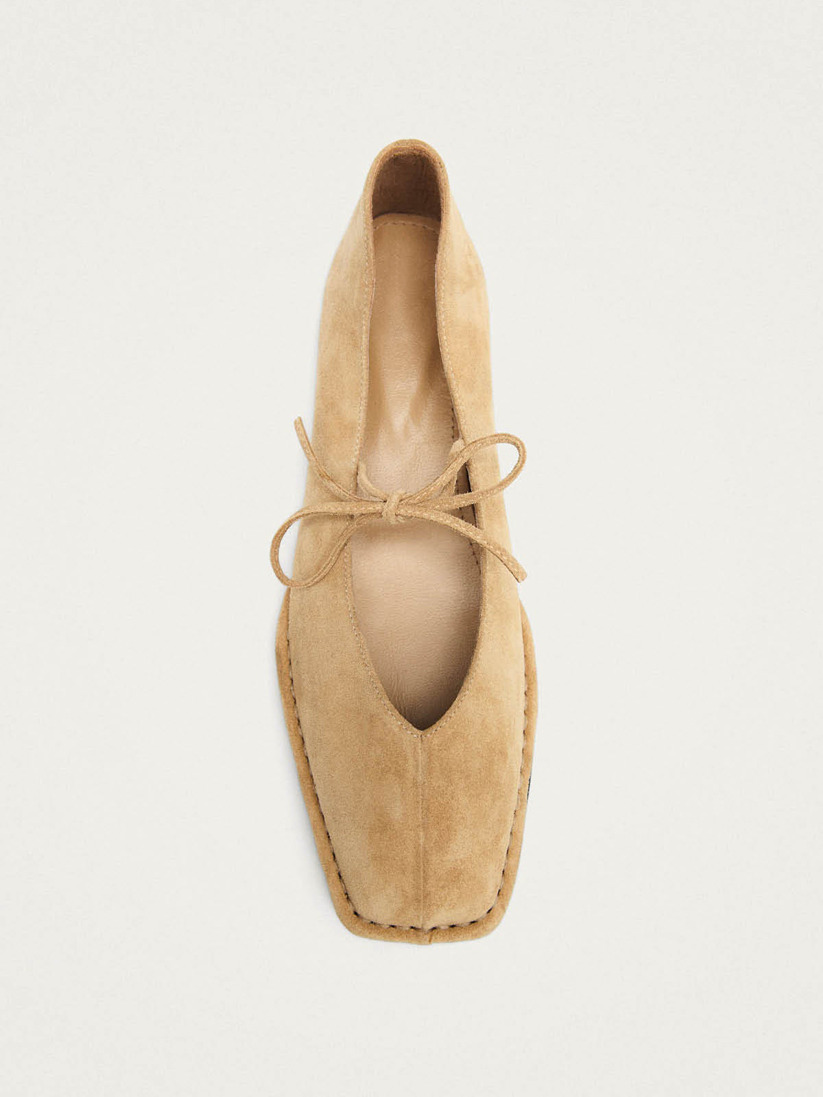 Sand Faux Suede Square-Toe Middle Strap Simple Chic Ballet Flats