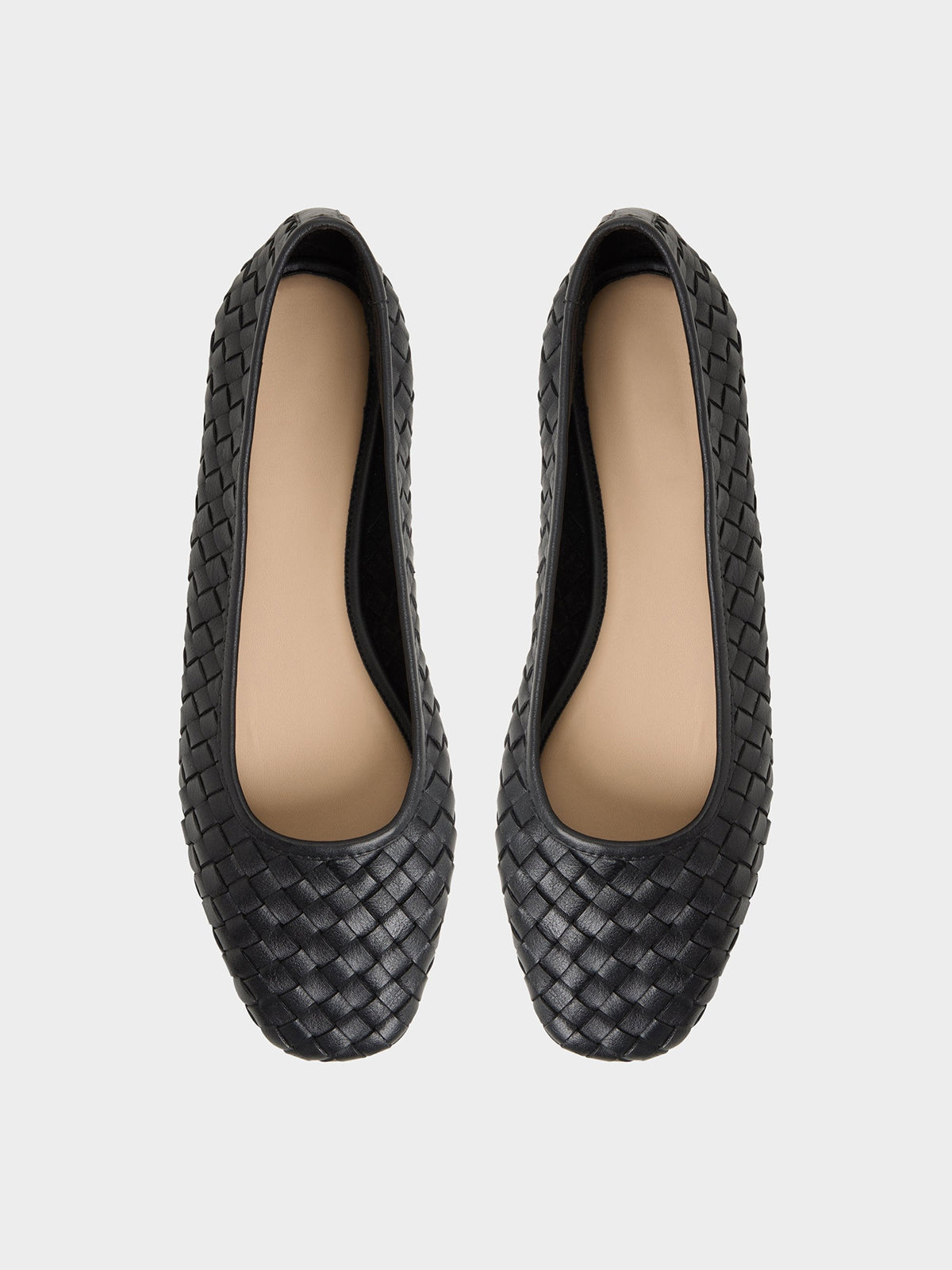Black Woven Vegan Leather Square-Toe Simple And Classic Ballet Flats