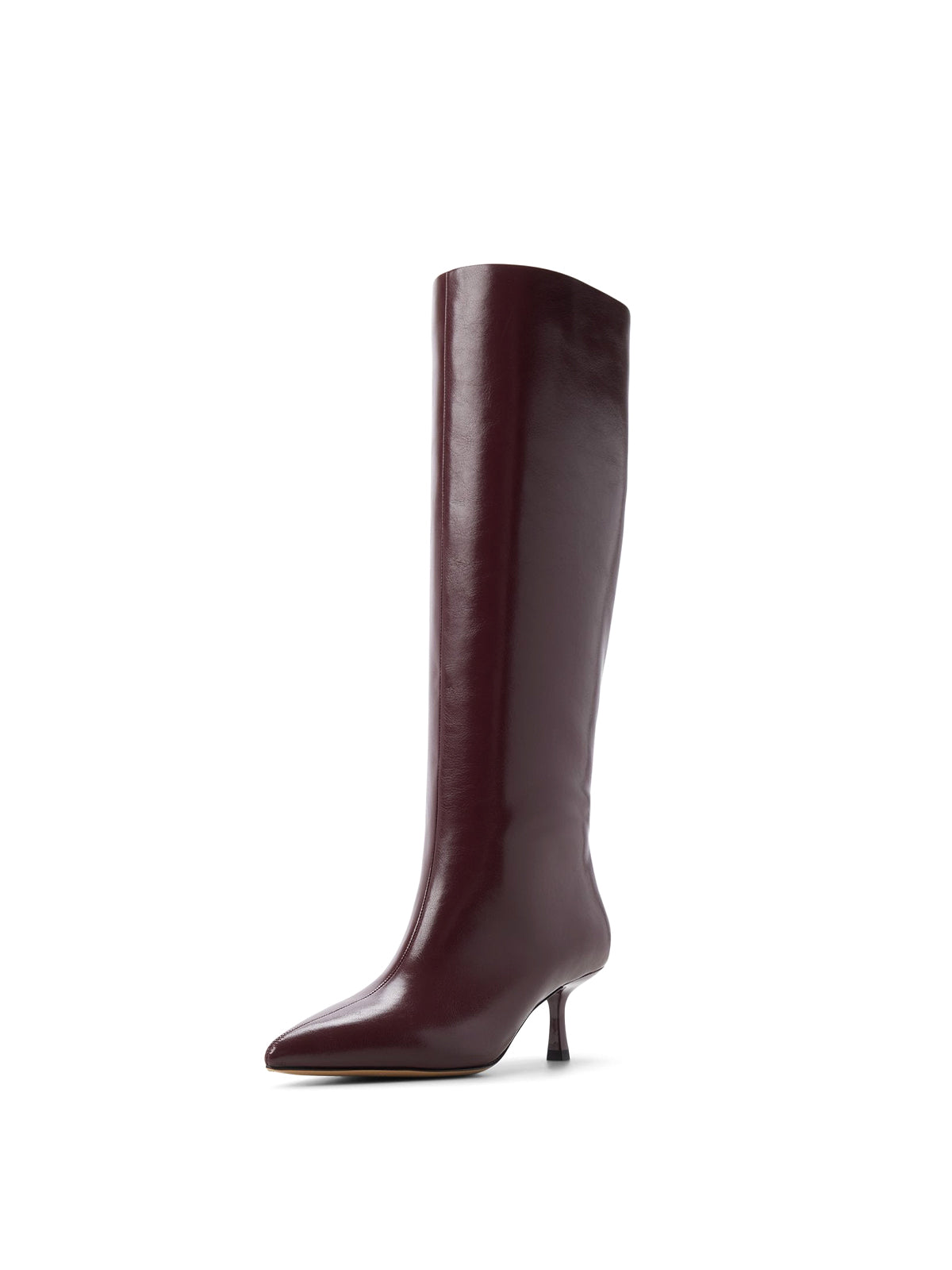 Black Pointed-Toe Sleek Wide Calf Knee High Stiletto Boots