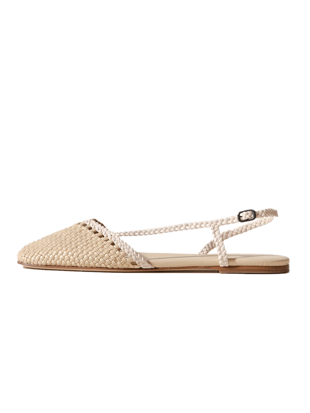 Beige And Ivory Woven Vegan Leather Square-Toe Back Strap Sandals Flats