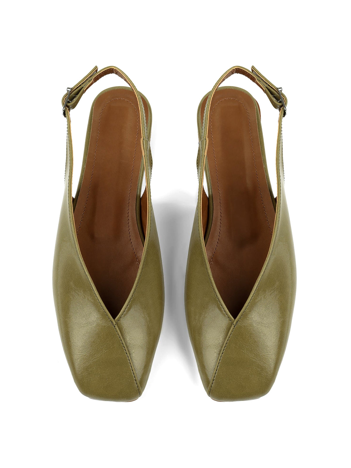 Olive Green Square-Toe Classic Buckle Back Strap Slip-On Flats