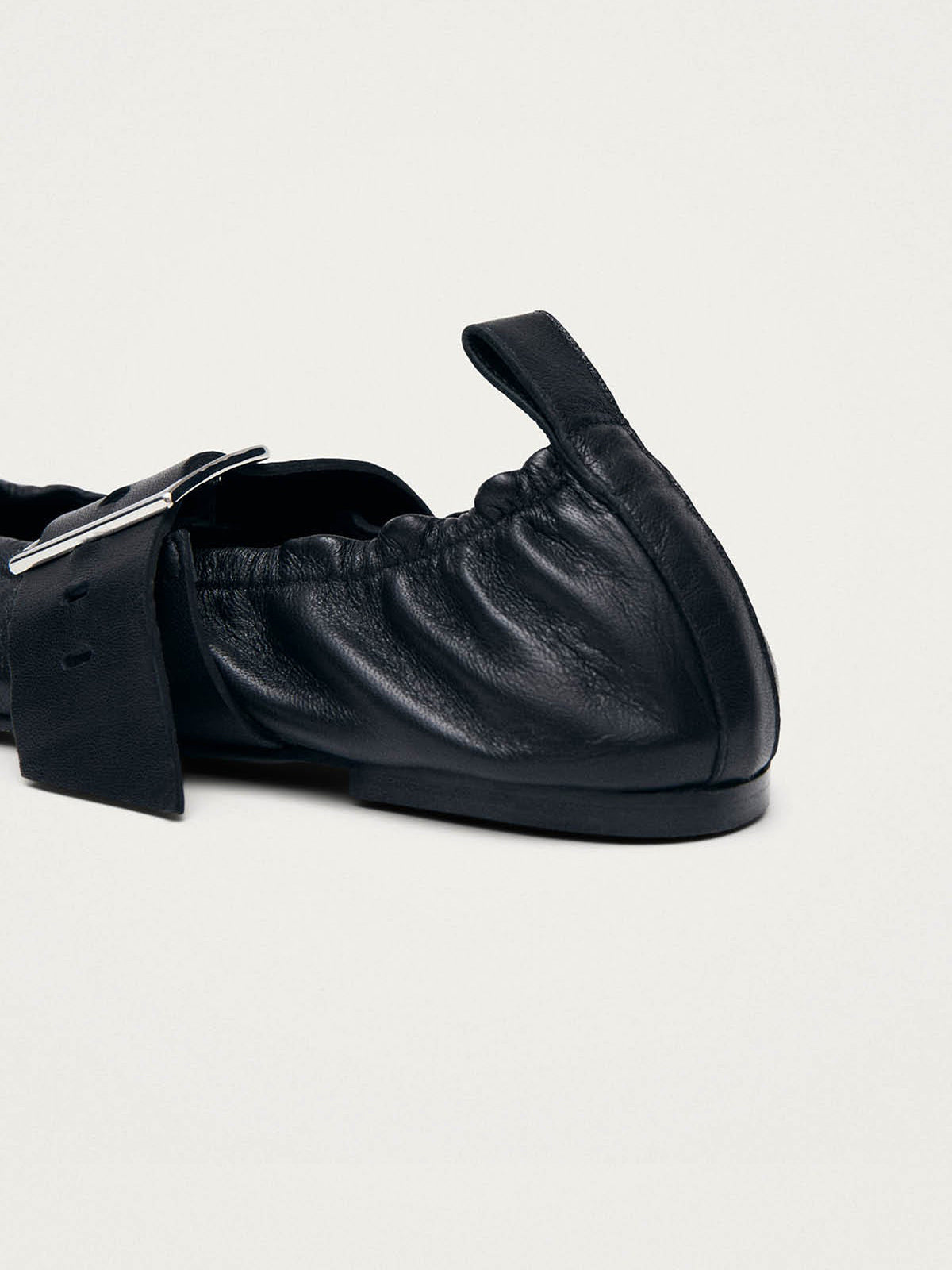 Black Square-Toe Big Buckle Middle Strap Chic Ballet Flats