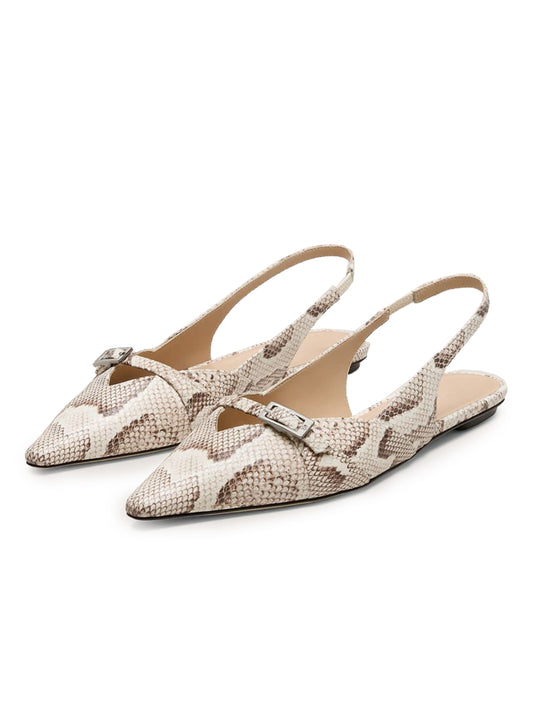 Snakeskin Pattern Pointed-Toe Front Strap And Back Strap Chic Flats