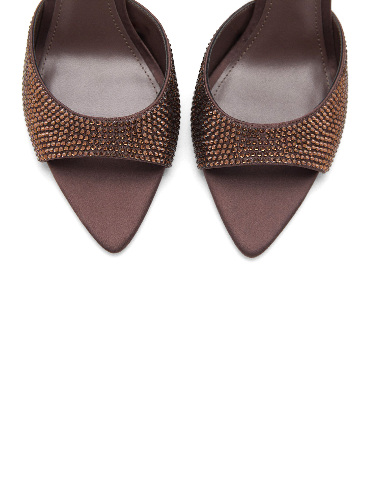 Chocolate Satin Pointed-Toe Simple Rhinestones High Heels Sandals