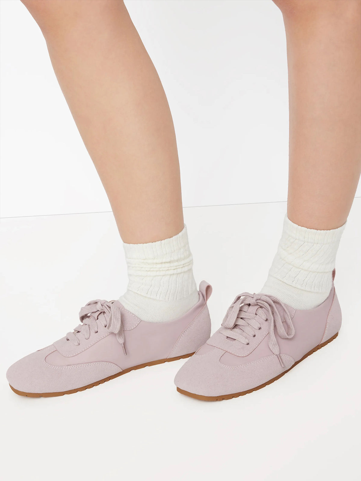 Gray Purple Cow Suede And Vegan Leather Square-Toe Lace-Up Sneakers