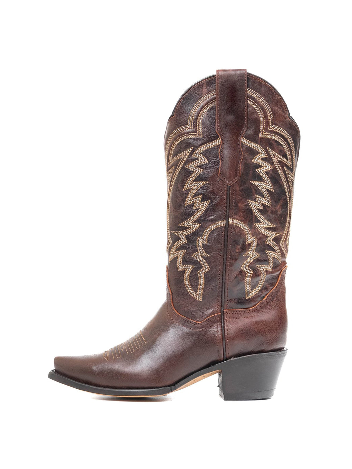 Western Snip-Toe Embroidery Mid Calf Cowgirl Boots - Chocolate