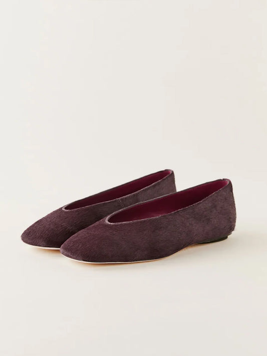 Sleek Square-Toe Classic Slip-On Ballet Flats – Ruby Red Pony Hair