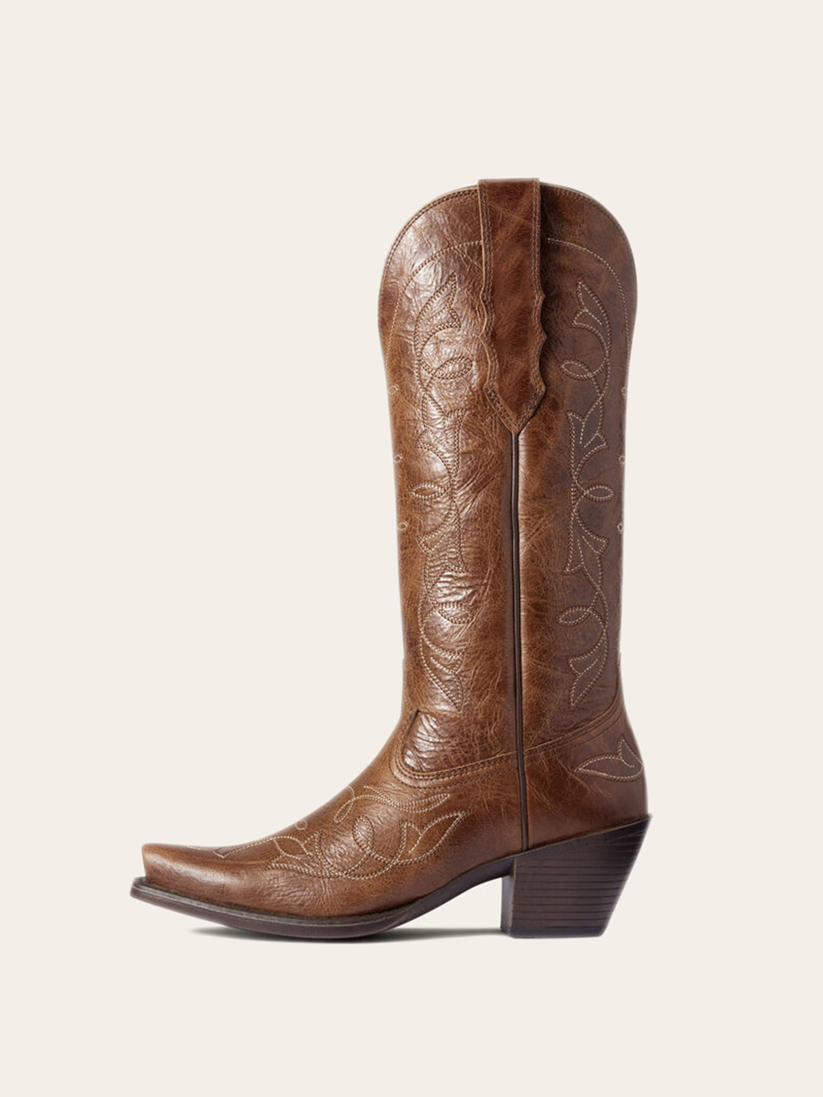 Dark Tan Embroidery Snip-Toe Wide Mid Calf Cowgirl Boots