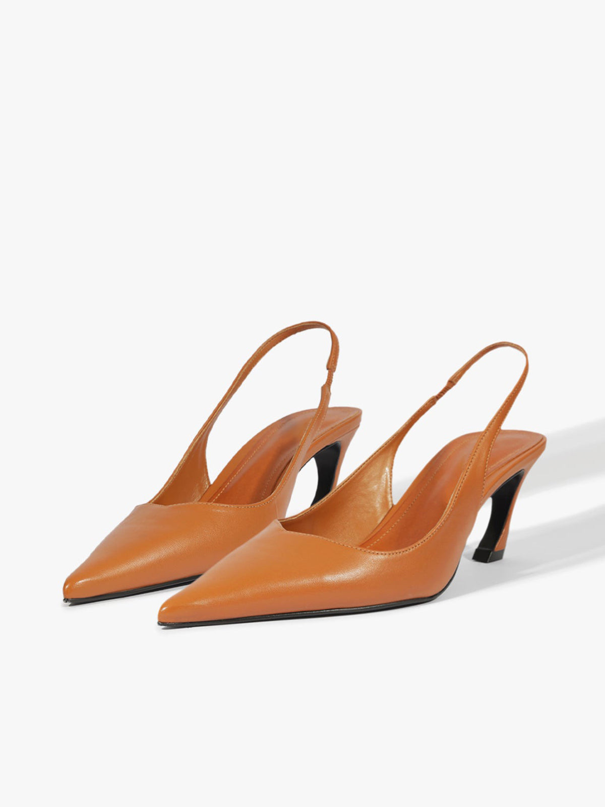 Slingback Pointed-Toe Simple Kitten Heels - Brown