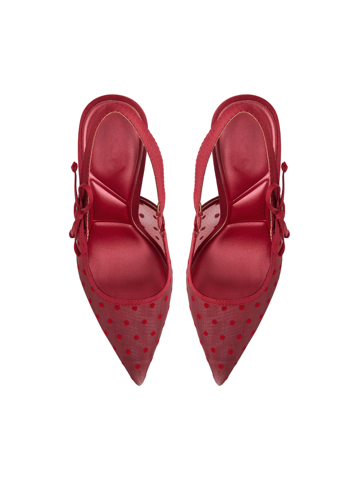 Red Mesh Pointed-Toe Satin Slingback With Bow High Heels