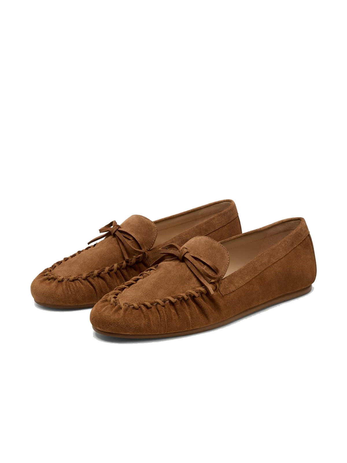 Brown Faux Suede Round-Toe Front Bow Slip-On Chic Flats