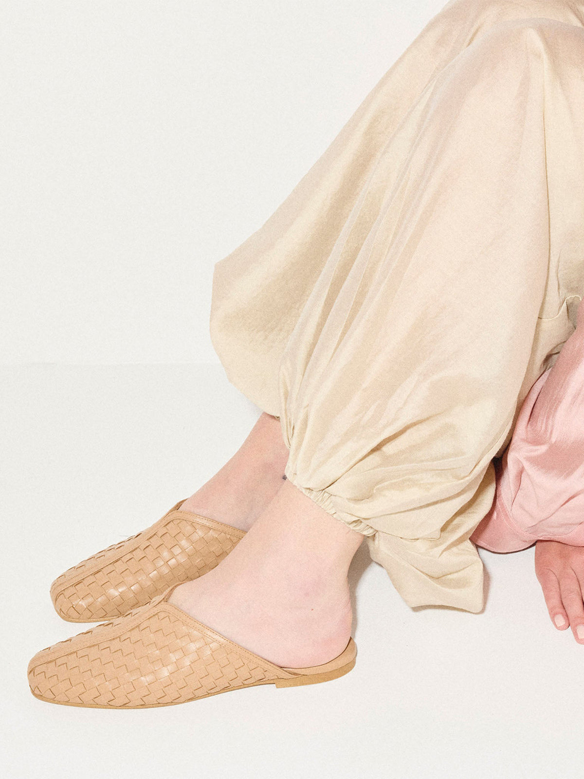 Cognac Woven Vegan Leather Square-Toe Simple Backless Slide Flats