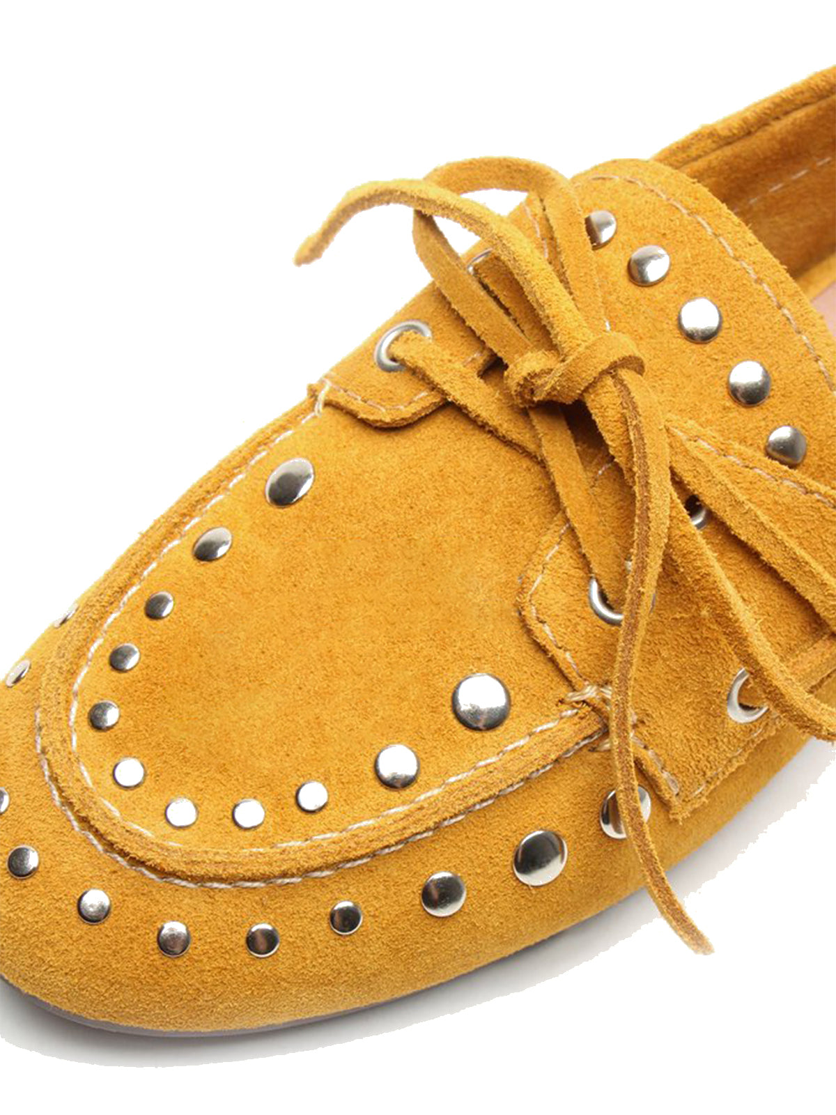 Almond Faux Suede Round-Toe Studs And Bow Classic Boat Shoes Flats