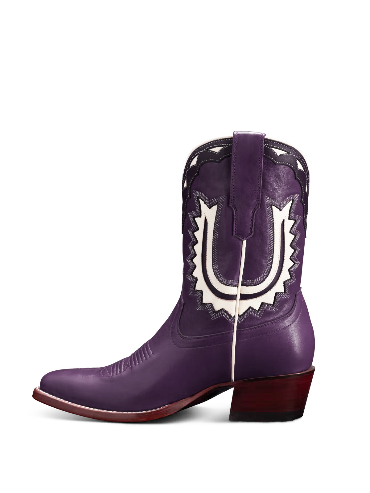 Dark Purple Almond-Toe Horseshoe Inlay Cowgirl Ankle Boots