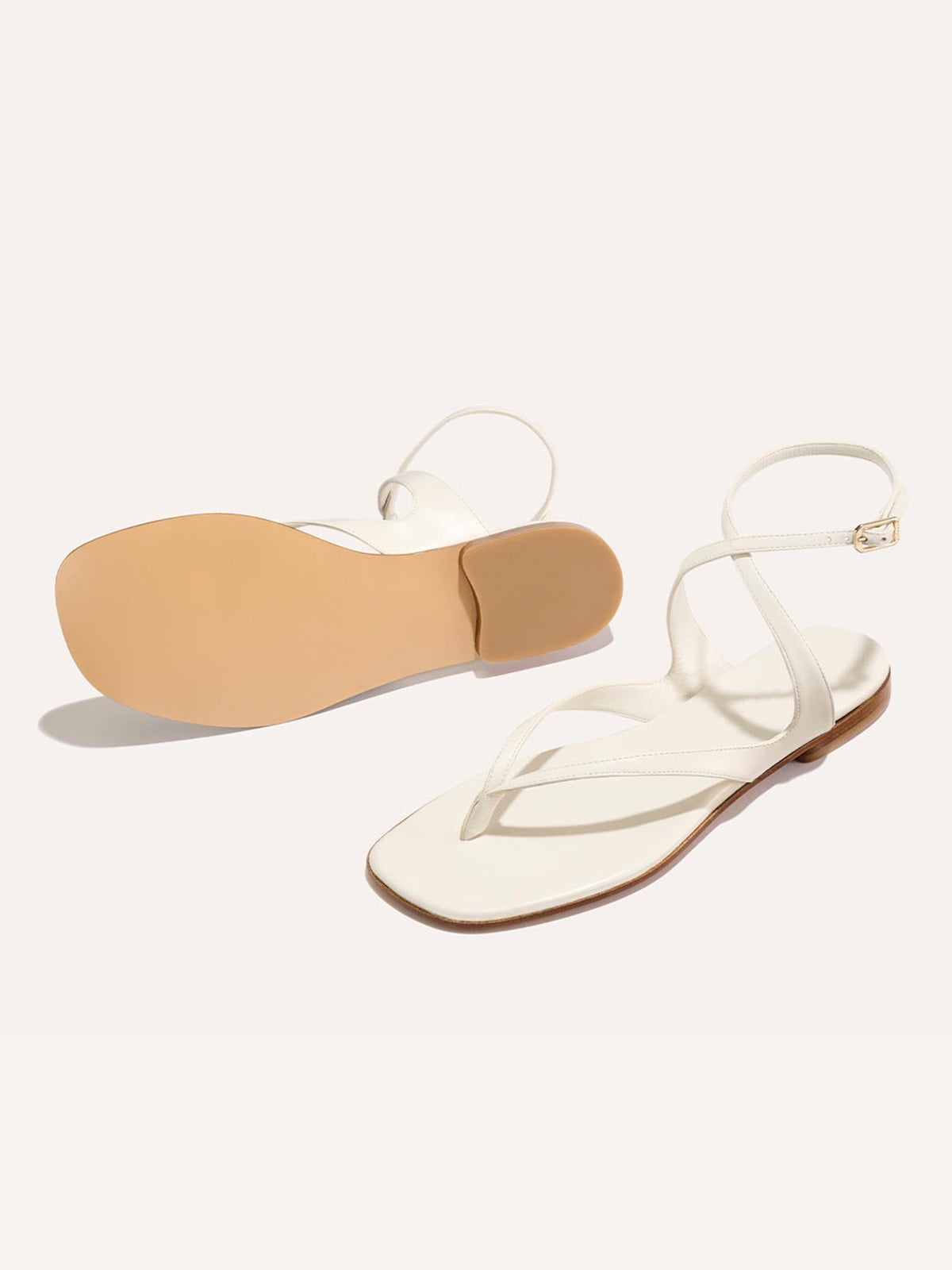 Ivory Square-Toe Strappy And Ankle Strap Chic Sandals Flats