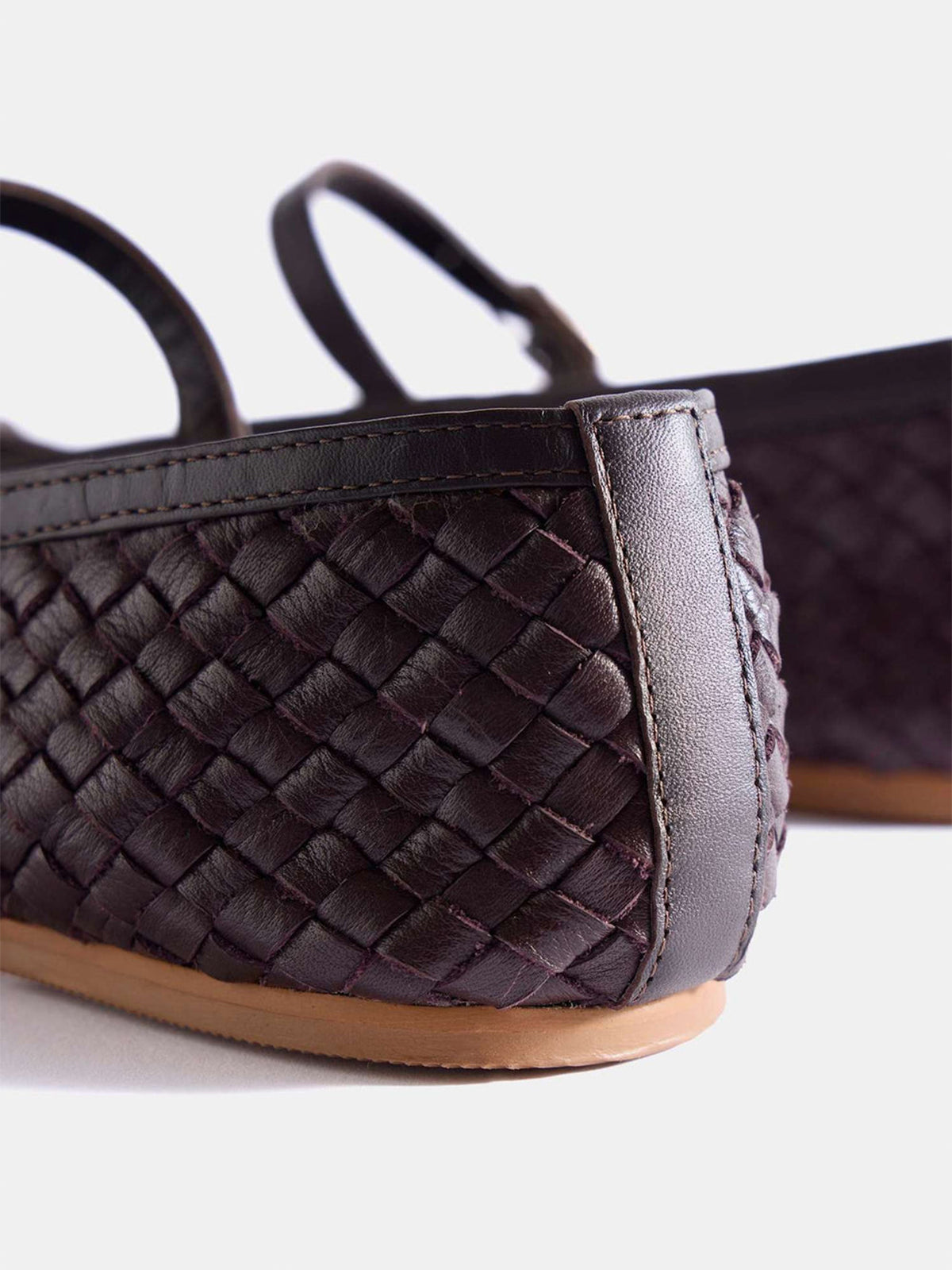 Burgundy Woven Vegan Leather Square-Toe Front Bow And Mary Jane Flats
