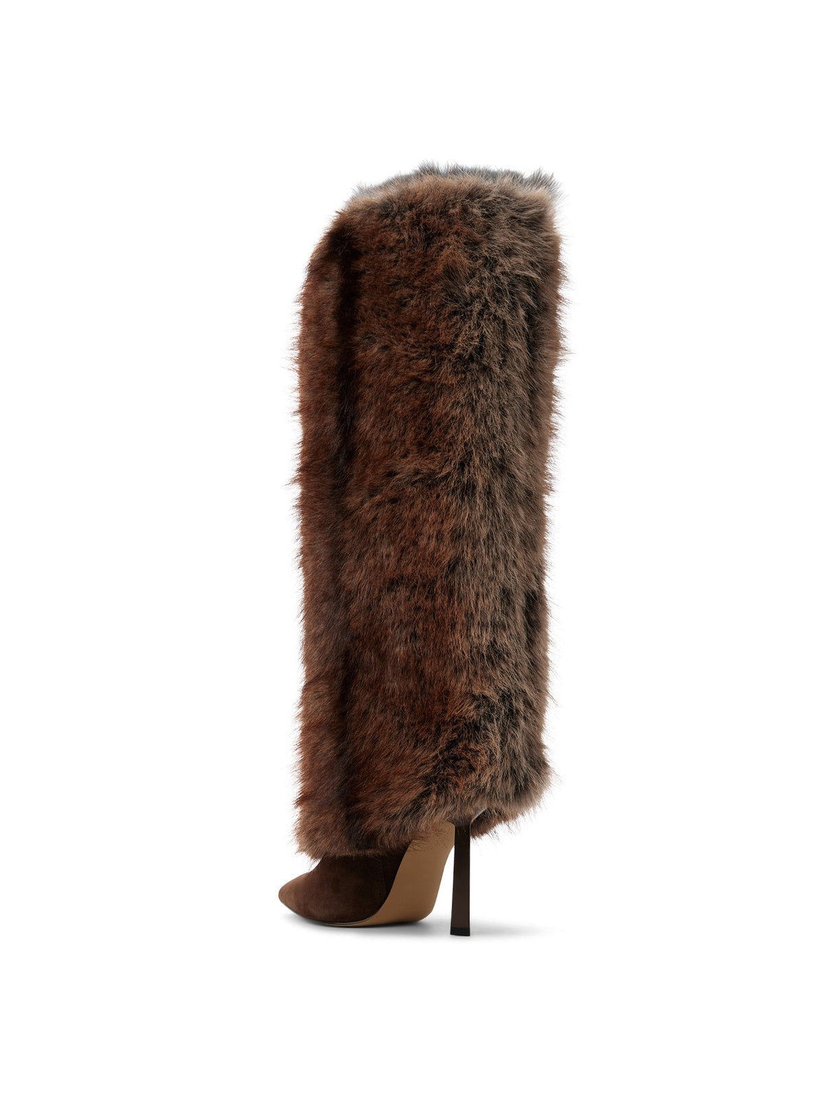 Dark Brown Faux Suede Pointed-Toe Full Plush Knee High Stiletto Boots