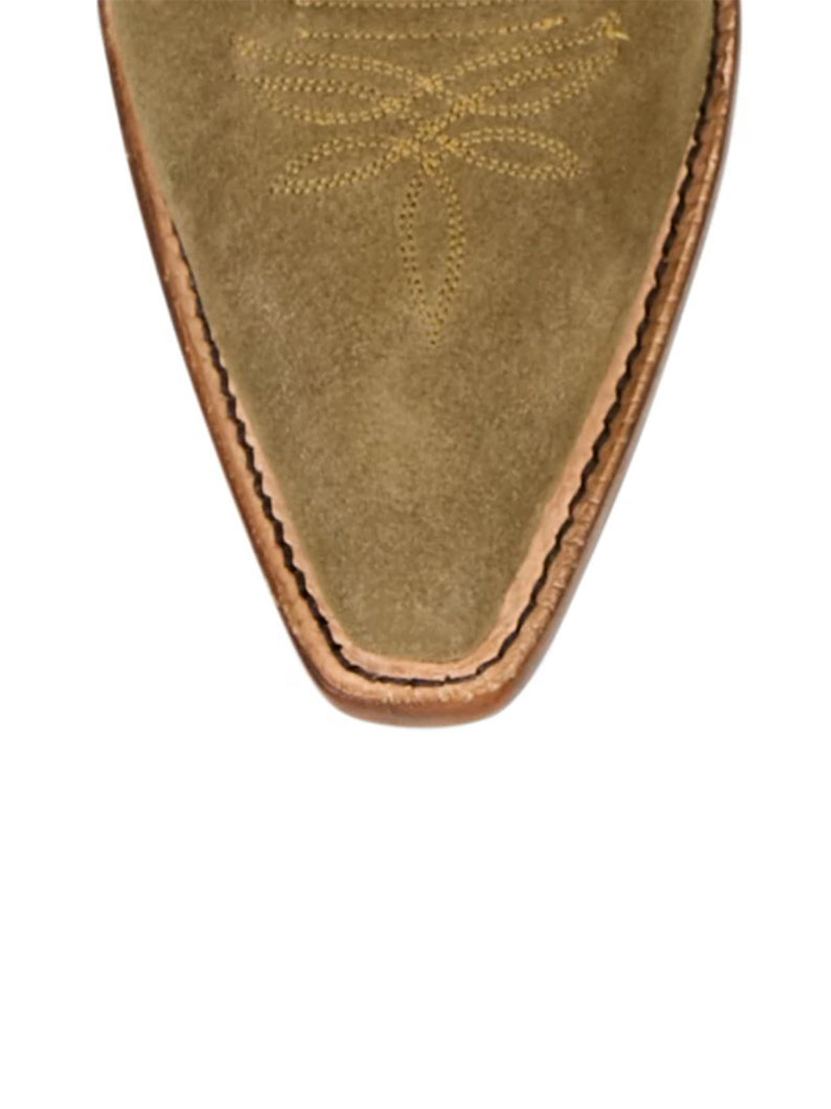 Green Faux Suede Snip-Toe Wide Calf Embroidery Knee High Cowgirl Boots