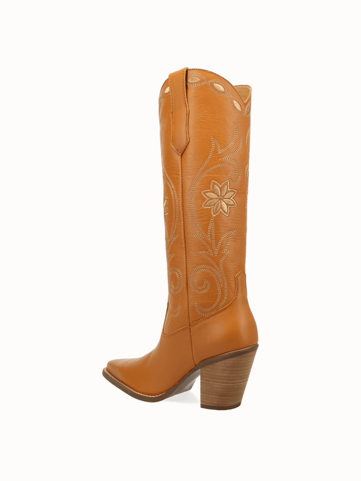 Snip-Toe Flowers And Chic Embroidery Wide Calf Knee High Cowgirl Boots - Orange