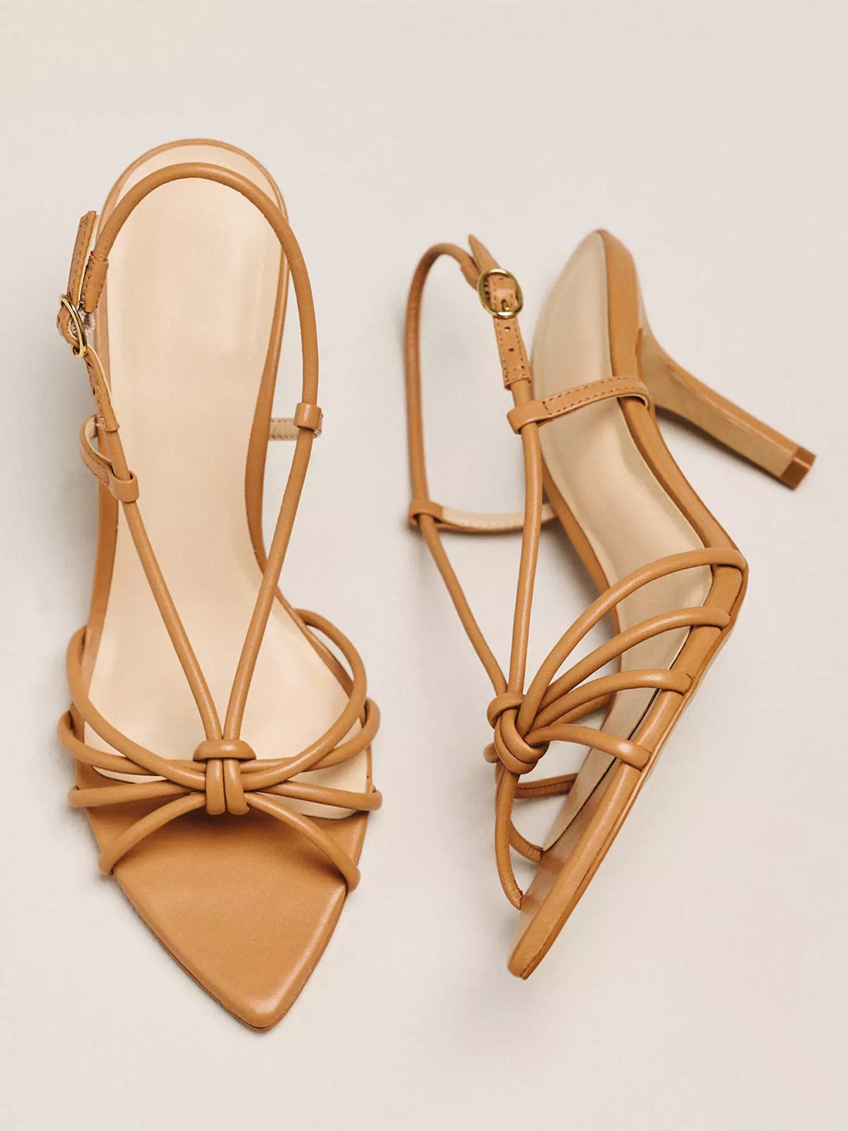 Pointed-Toe Strappy And Back Strap Chic High Heels - Tan