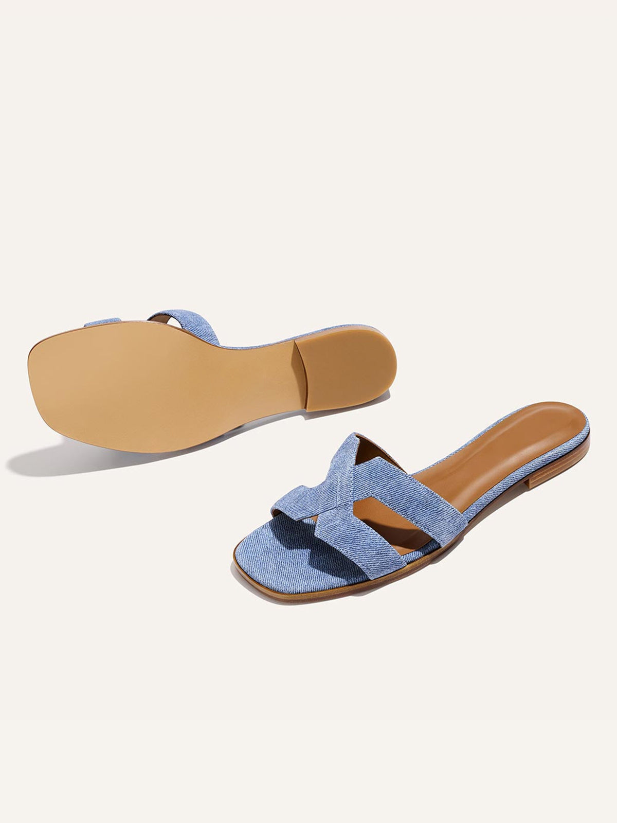 Blue Denim Square-Toe Stylish Backless Sandals Flats