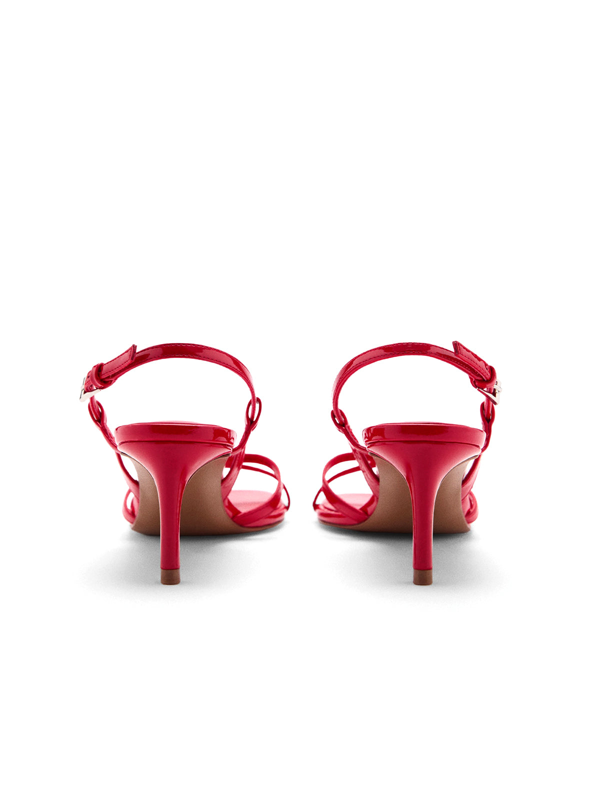 Patent Red Open Square-Toe Buckle Straps Slingback Kitten Heels