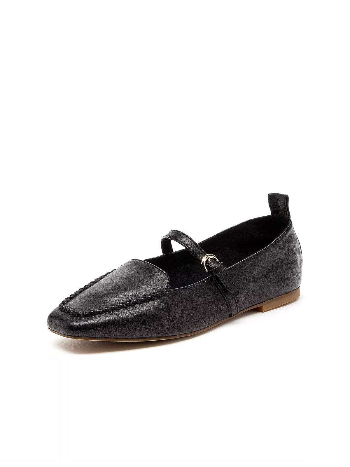 Black Square-Toe Slip-On Mary Jane Flats Loafers