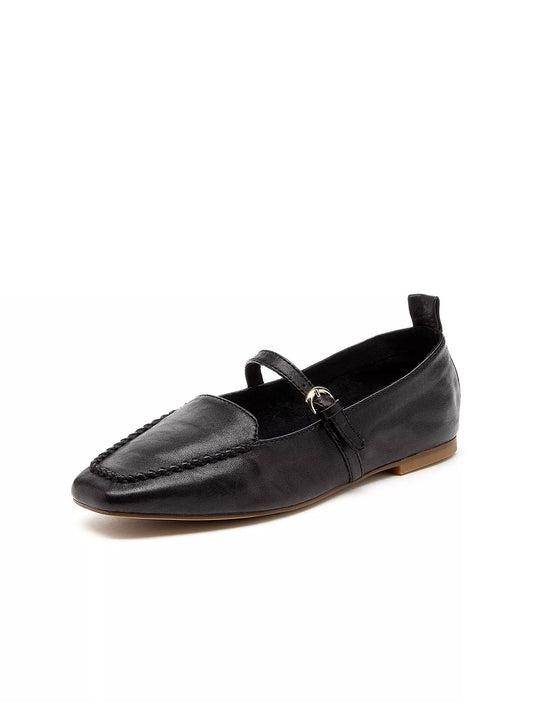 Black Square-Toe Slip-On Mary Jane Flats Loafers