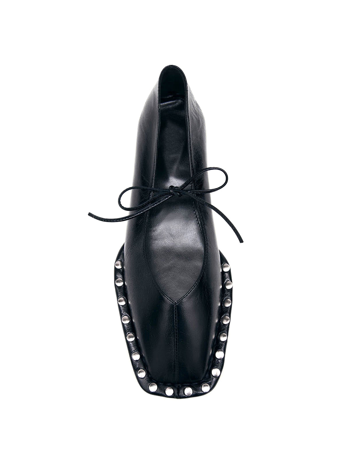 Black Square-Toe Studs And Middle Strap Ballet Flats