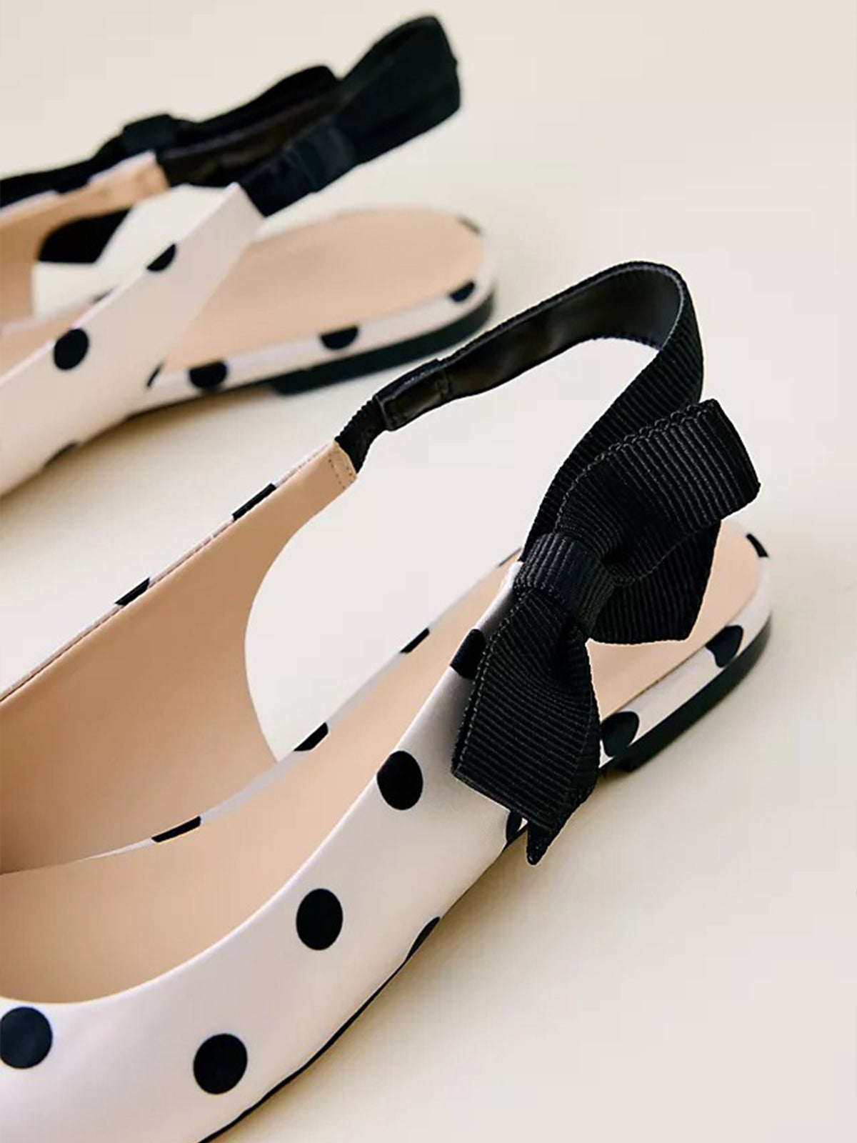 Ivory Polka Dot Satin Pointed-Toe Side-Bow Slingback Flats