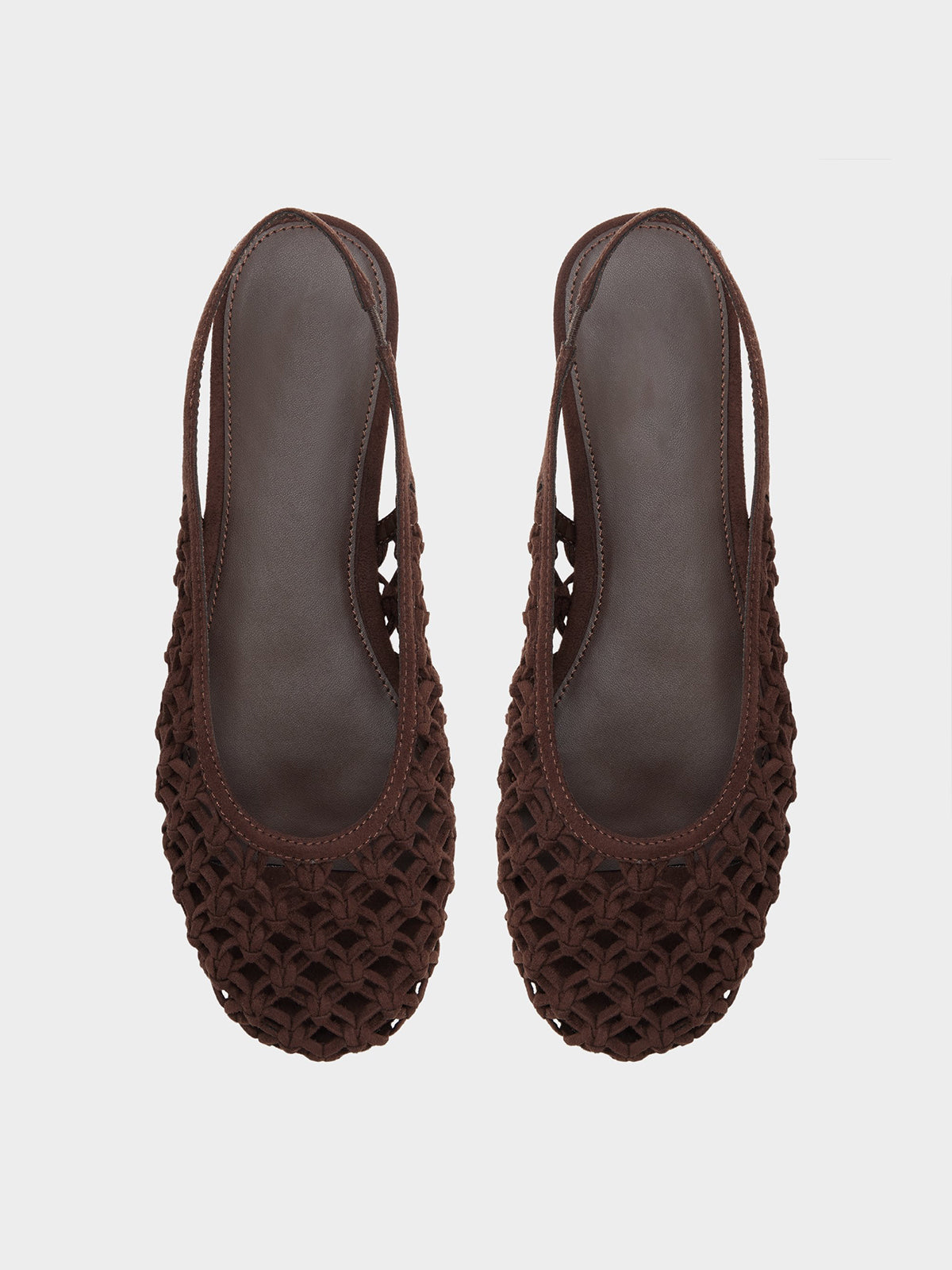 Dark Brown Woven Faux Suede Round-Toe Chic Back Strap Flats