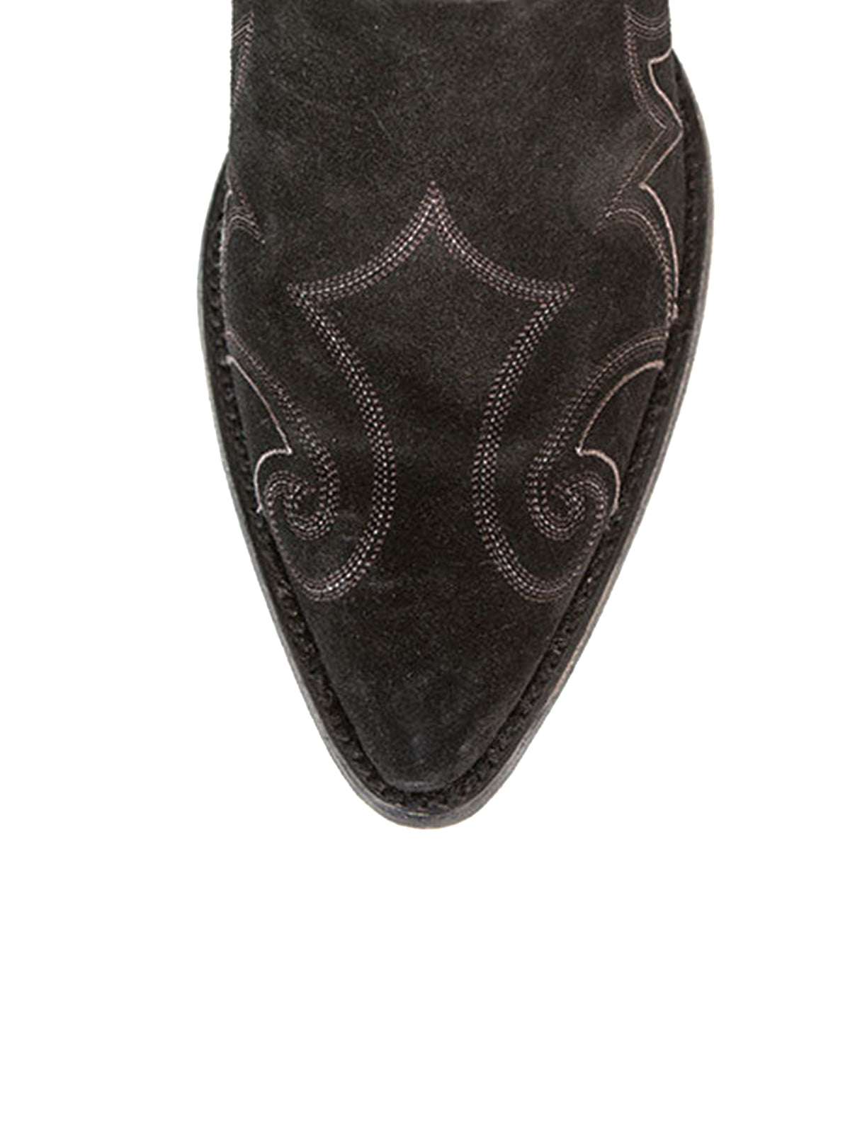 Side-Zip Pointed-Toe Chic Embroidery Wide Calf Knee High Cowgirl Boots - Black